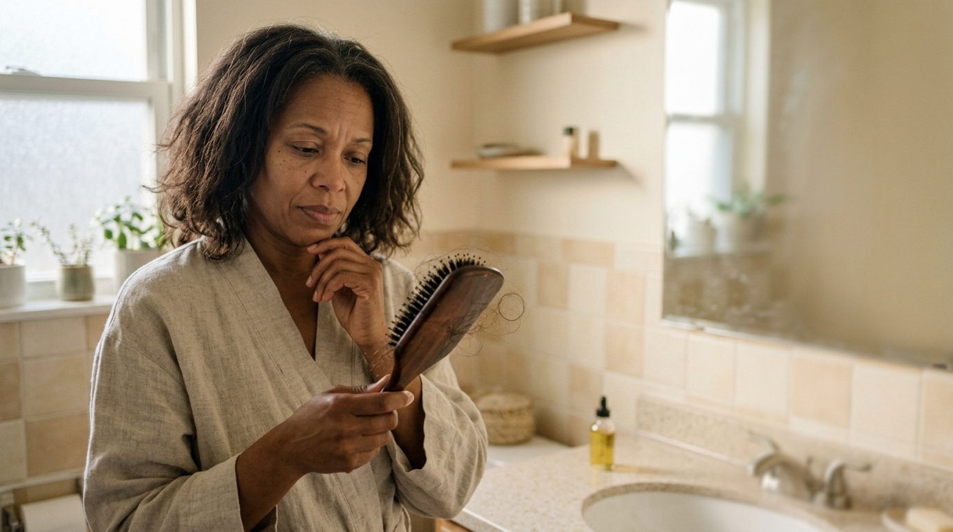 Woman experiencing hair loss while on GLP-1 medication